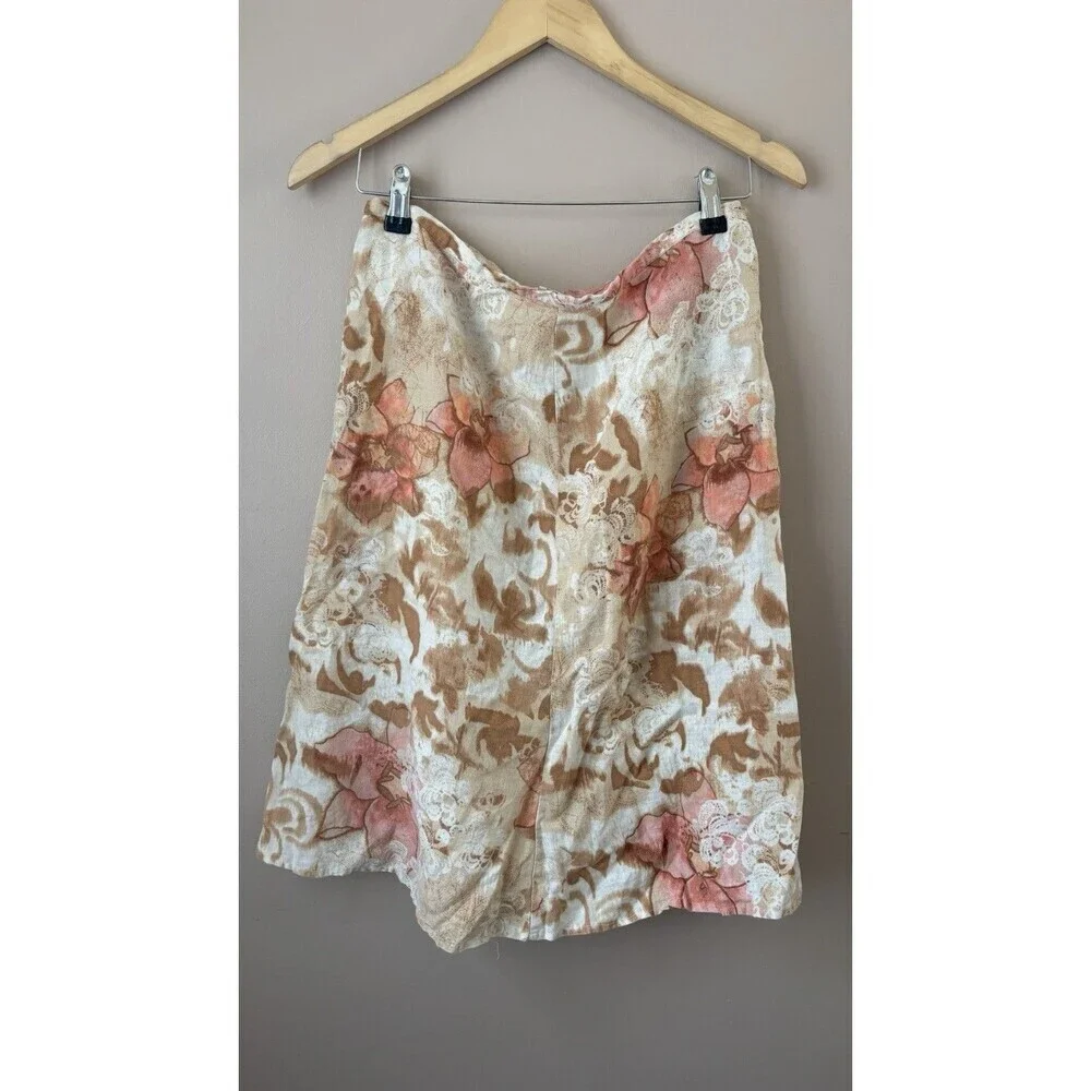 JM Collection Women’s Floral Linen Midi Skirt Pink Size 10 Summer Boho